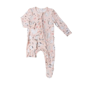 Angel Dear Pretty Kittens bamboo ruffle zipper footie for baby girls, image 1