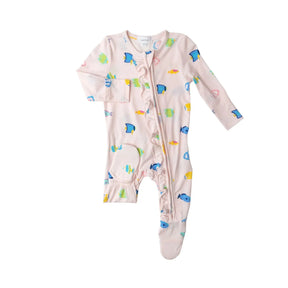 Angel Dear Tropical Fish Girl bamboo ruffle zipper footie for baby girls, image 1