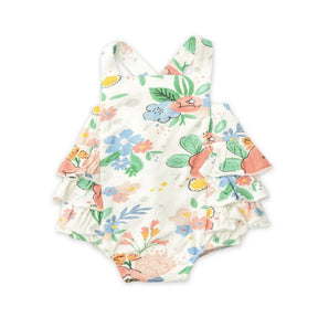 Angel Dear Floral Posy bamboo ruffle sunsuit for baby girls, image 1