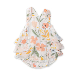 Angel Dear Pretty Gardens cotton muslin ruffle sunsuit for baby girls, image 1