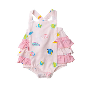 Angel Dear Tropical Fish Girl bamboo ruffle sunsuit for baby girls, image 1
