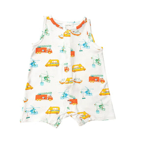 Angel Dear Rescue Vehicles cotton muslin shortie romper for baby boys, image 1