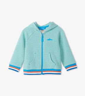 Hatley light aqua Silhouette Shark baby zip hoodie, front view
