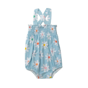 Angel Dear Daisy Faces bamboo smocked sunsuit for baby girls, image 1