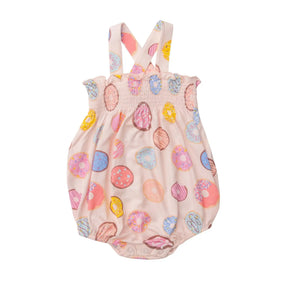 Angel Dear Donuts Pink bamboo smocked sunsuit for baby girls, image 1