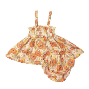 Angel Dear Desert Poppies cotton muslin smocked top and bloomer set for baby girls, image 1