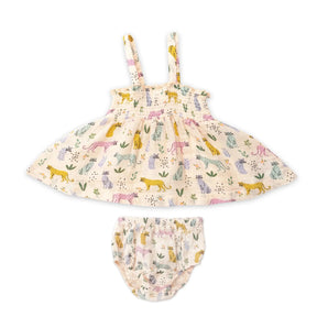 Angel Dear Leopard cotton muslin smocked top and bloomer set for baby girls, image 1