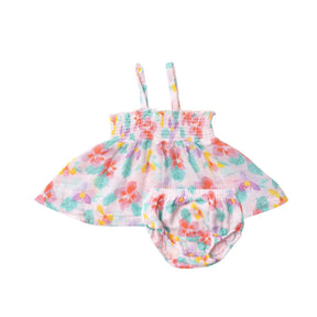 Angel Dear Orchid cotton muslin smocked top and bloomer set for baby girls, image 1