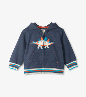 Hatley navy Strolling Stegosaurus baby hoodie, front view