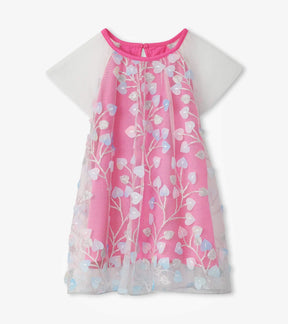Hatley Summer Hearts pink tiered tulle dress with iridescent heart appliqués, front view