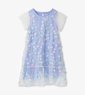 Front view of Hatley Summer Hearts lavender tulle dress with pastel heart details