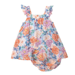 Angel Dear Camellia floral cotton muslin sundress for baby girls front view
