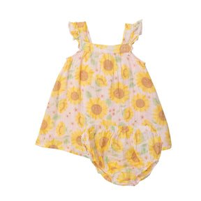 Angel Dear Sunflowers Pink cotton muslin sundress for girls, image 1