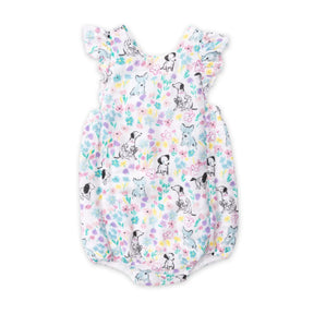 Angel Dear Dog and Floral cotton muslin sunsuit for baby girls, image 1