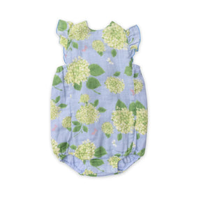 Angel Dear Hydrangea Pale Perri cotton muslin sunsuit for baby girls, image 1