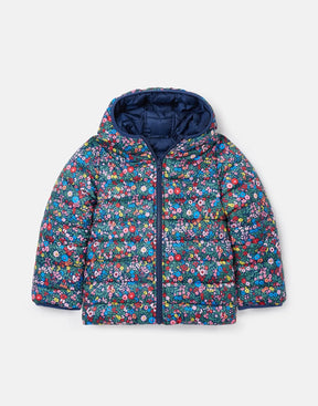 Joules Switch It Navy Floral Reversible Jacket: floral side shown from the front