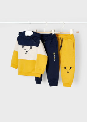 Yellow, ivory and navy dog hoodie with yellow and navy joggers