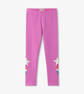 Front of Hatley pink Twinkle Stars leggings with white and multicolored stars near the ankles