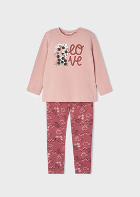 Rosado pink girls two-piece set with LOVE graphic top and printed leggings