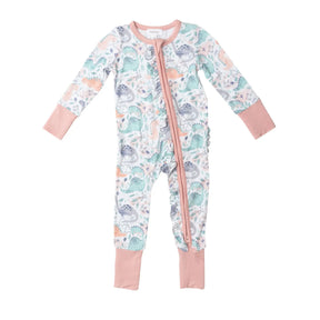 Angel Dear Dino Pink bamboo zipper romper for baby girls - image 1