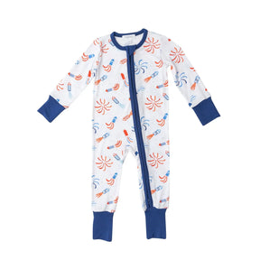 Angel Dear Firecrackers White bamboo zipper romper for baby boys - image 1