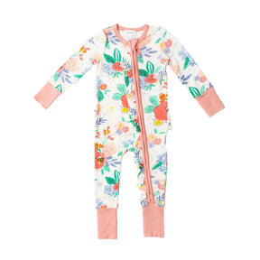 Angel Dear Floral Posy bamboo zipper romper for baby girls - image 1