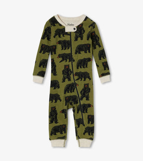 Hatley olive green Wild Bears organic cotton baby coverall