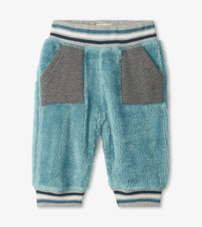 Hatley aqua Winter Cub sherpa fleece baby joggers, front view