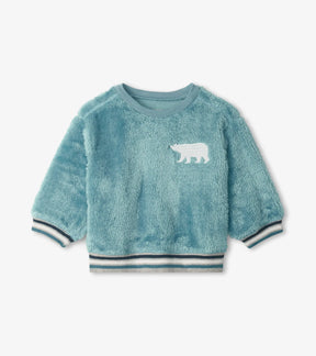 Hatley aqua Winter Cub sherpa fleece baby pullover, front view