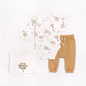 Petit Lem baby girl Winter Jasmine organic cotton three-piece bodysuit and pants set