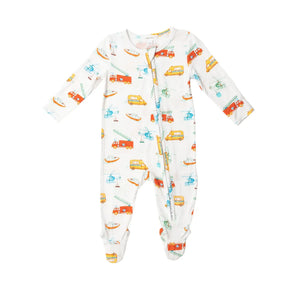 Angel Dear Rescue Vehicles bamboo zipper footie fit and print detail for boys