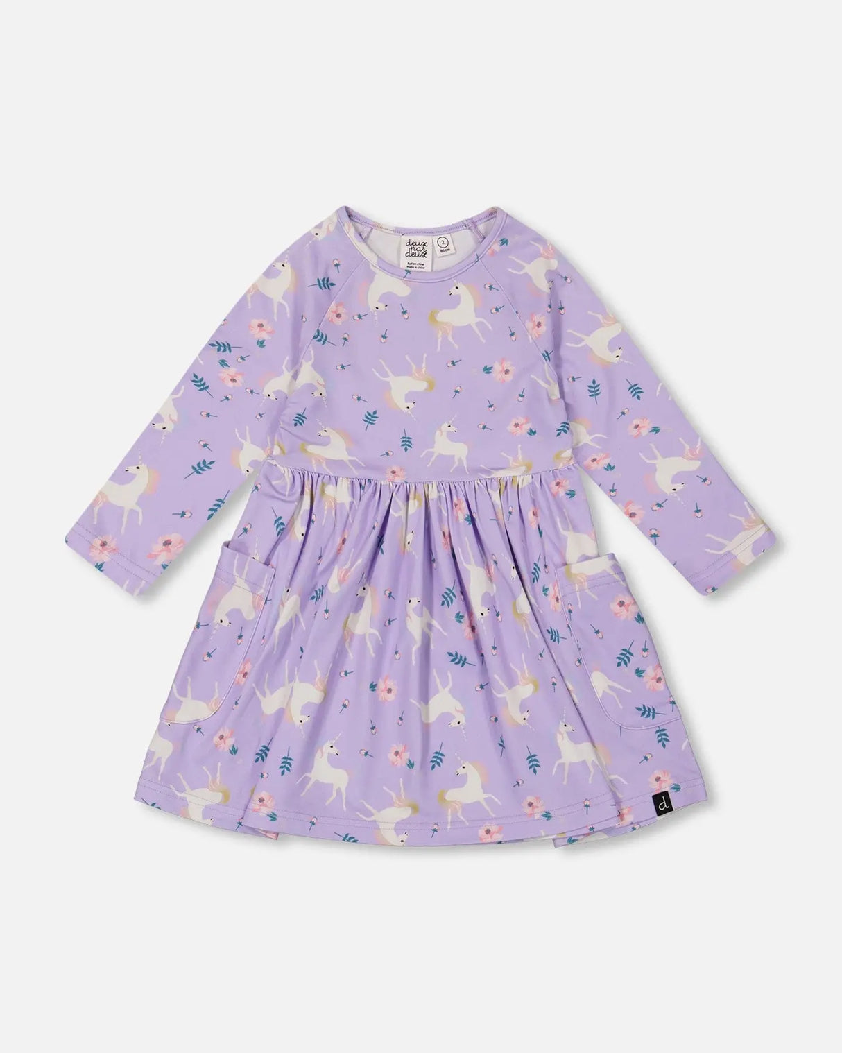 Jersey Dress With Pockets Lilac Unicorn Print | Deux par Deux | Jenni Kidz