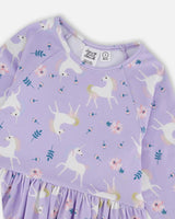 Jersey Dress With Pockets Lilac Unicorn Print | Deux par Deux | Jenni Kidz