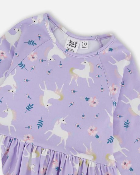 Jersey Dress With Pockets Lilac Unicorn Print | Deux par Deux | Jenni Kidz