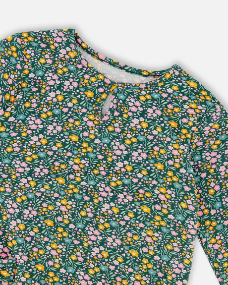 Jersey Tunic Green With Floral Print | Deux par Deux | Jenni Kidz