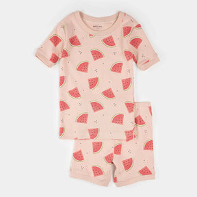 Petit Lem girls Peony Blush watermelon organic cotton summer pajama set – front view