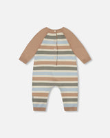 Knitted Romper Blue And Green Stripes | Deux par Deux | Jenni Kidz