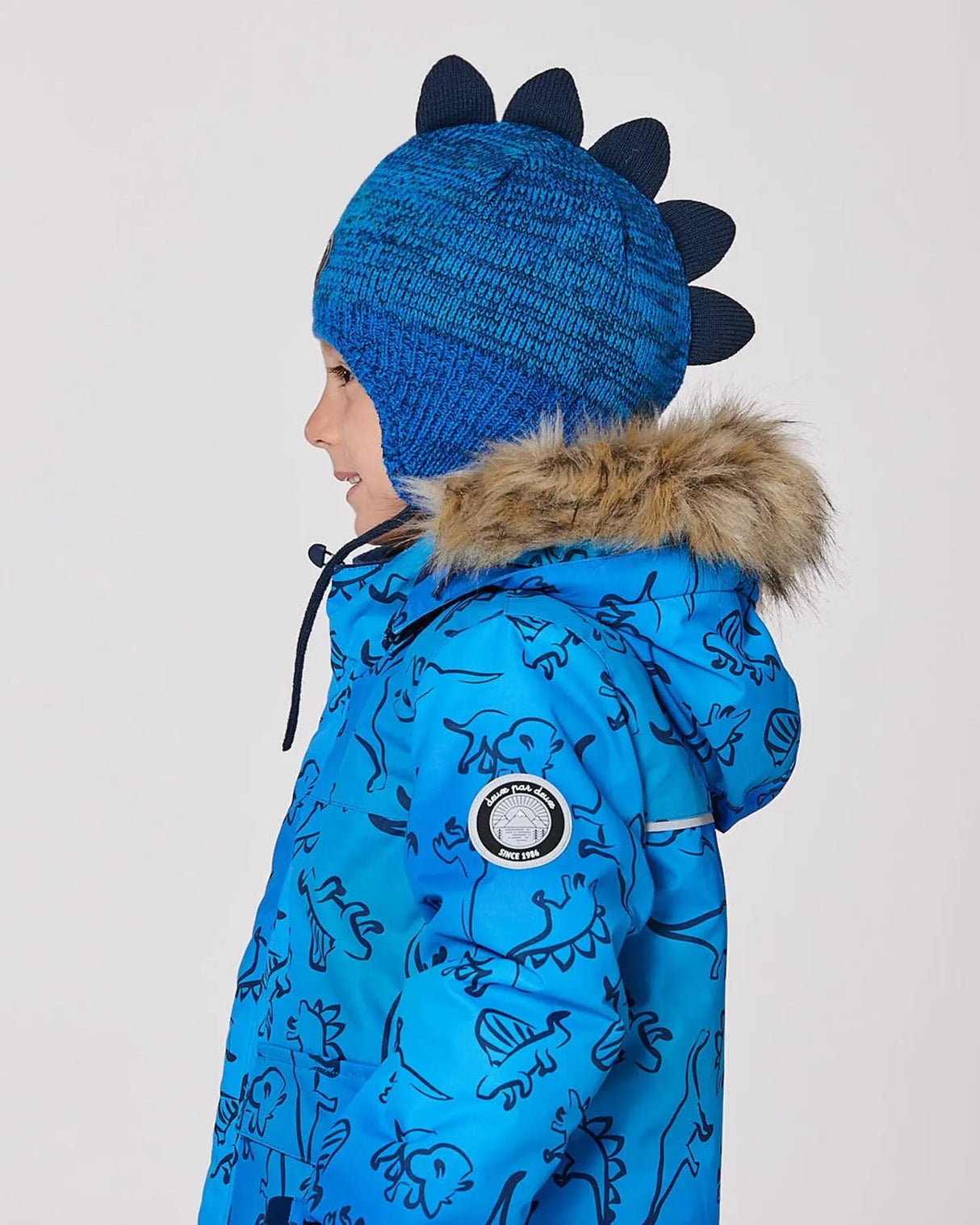Lined Dino Peruvian Knit Winter Hat With Pompom Blue | Deux par Deux | Jenni Kidz