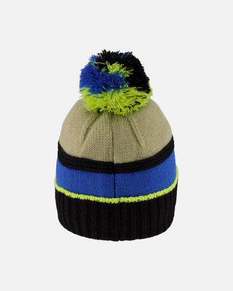 Lined Knit Pompom Hat Black, Taupe And Lime Green | Deux par Deux | Jenni Kidz