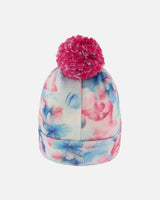 Lined Knit Pompom Hat Blue Flower Print | Deux par Deux | Jenni Kidz