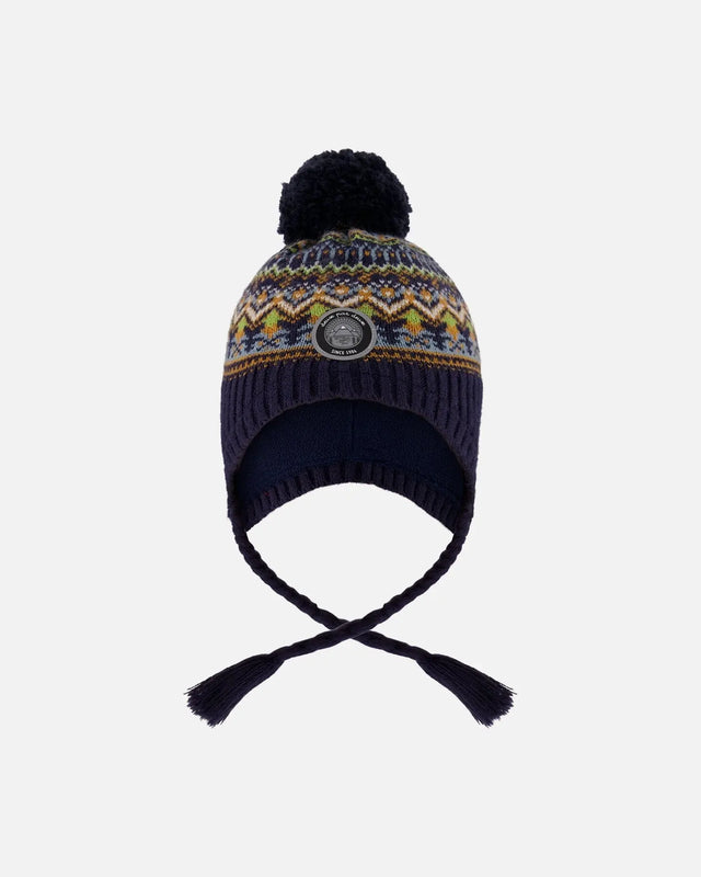 Lined Peruvian Knit Hat With Pompom Taupe And Navy | Deux par Deux | Jenni Kidz