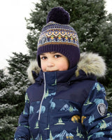 Lined Peruvian Knit Hat With Pompom Taupe And Navy | Deux par Deux | Jenni Kidz
