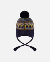 Lined Peruvian Knit Hat With Pompom Taupe And Navy | Deux par Deux | Jenni Kidz