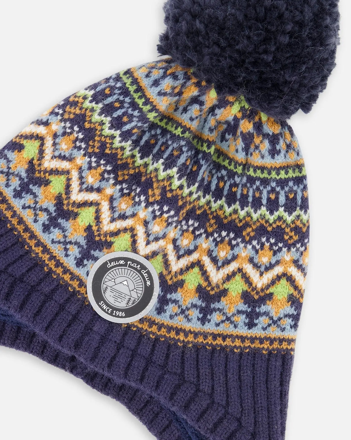 Lined Peruvian Knit Hat With Pompom Taupe And Navy | Deux par Deux | Jenni Kidz