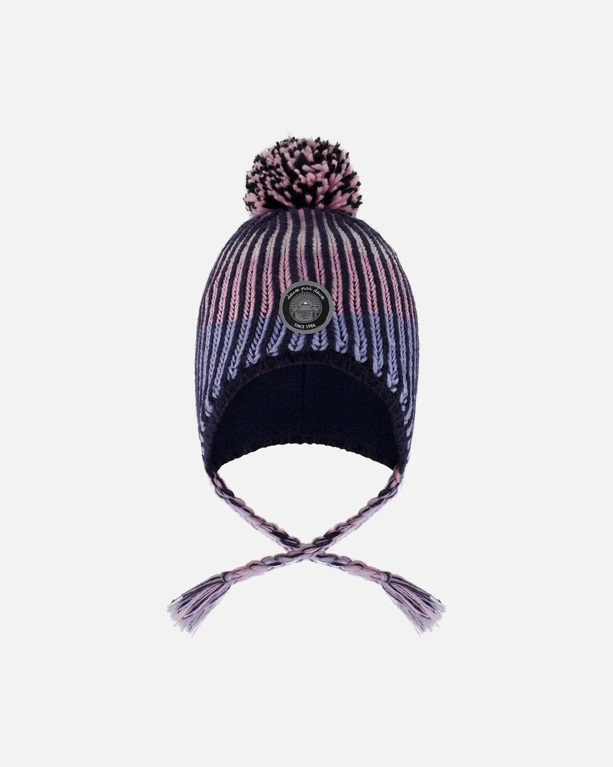Lined Peruvian Knit Pompom Hat Black And Purple | Deux par Deux | Jenni Kidz