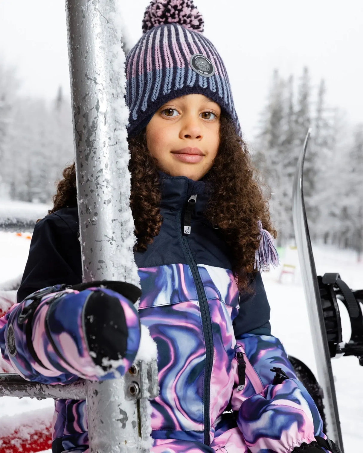 Lined Peruvian Knit Pompom Hat Black And Purple | Deux par Deux | Jenni Kidz
