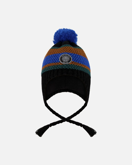 Lined Peruvian Knit Pompom Hat Black, Blue And Brown | Deux par Deux | Jenni Kidz