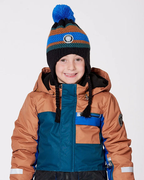 Lined Peruvian Knit Pompom Hat Black, Blue And Brown | Deux par Deux | Jenni Kidz