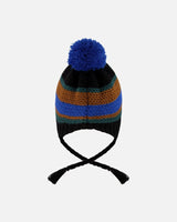 Lined Peruvian Knit Pompom Hat Black, Blue And Brown | Deux par Deux | Jenni Kidz