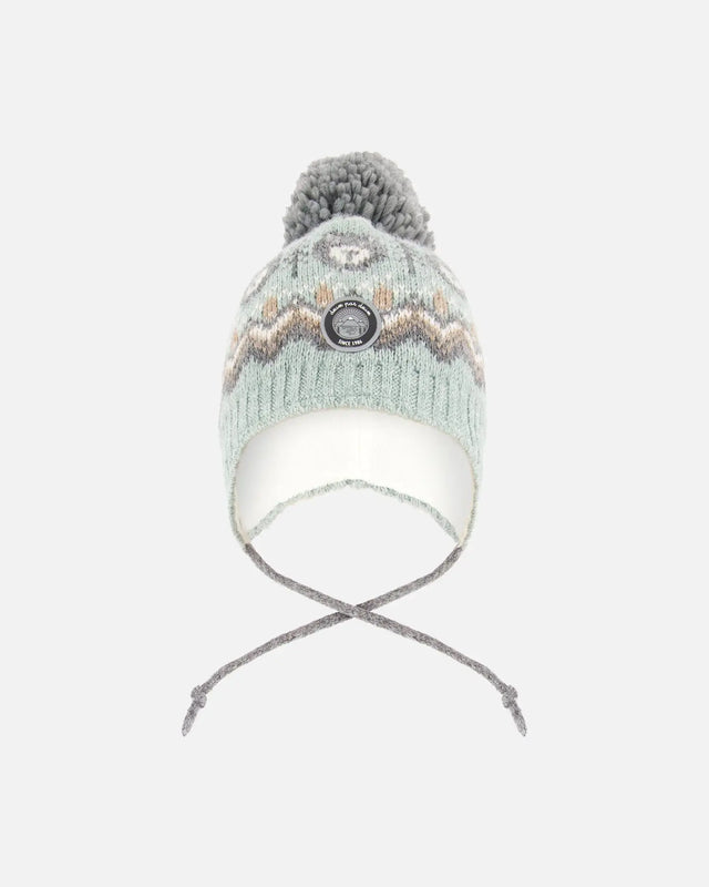 Lined Peruvian Knit Pompom Hat Gray And Sage | Deux par Deux | Jenni Kidz